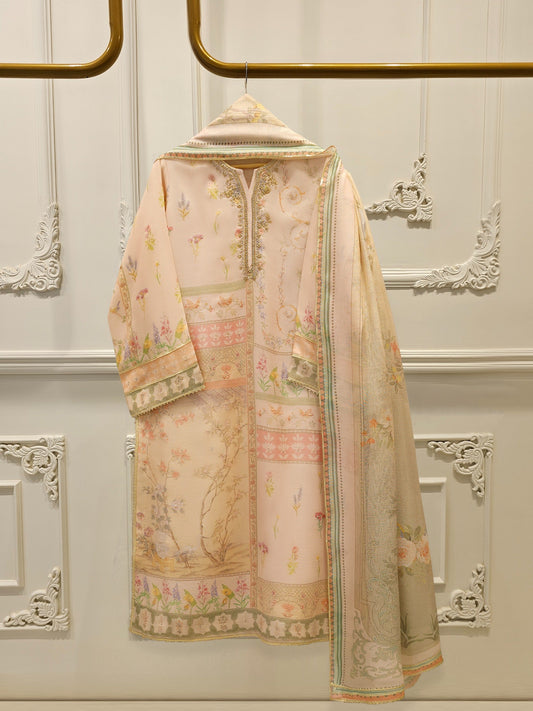 3 Piece - Pure Embroidered Cotton Net Suit S112478