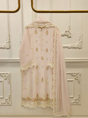 3 Piece - Pure Embroidered Cotton Net Suit S112737