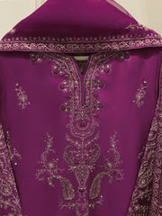 3 Piece- Pure Sheesha Silk Embroidered Suit S114490