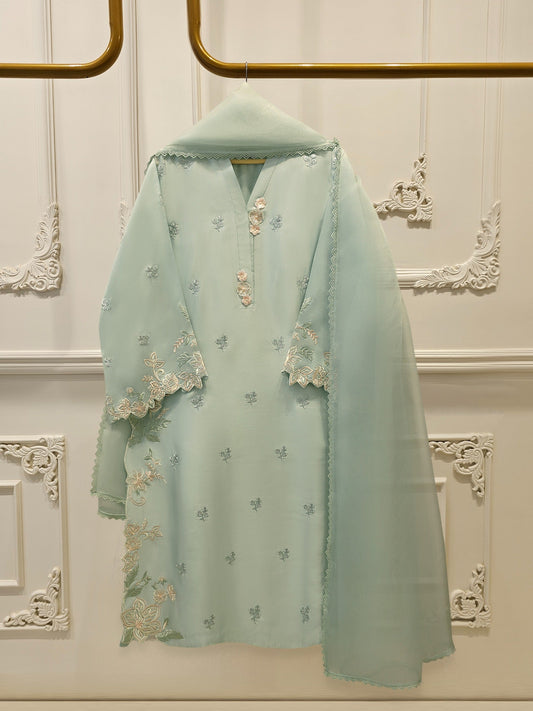 3 Piece- Pure Sheesha Silk Embroidered Suit S115276
