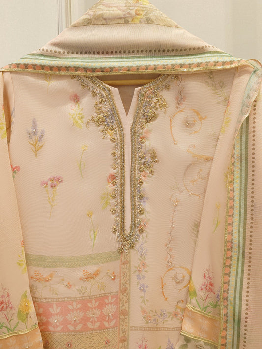 3 Piece - Pure Embroidered Cotton Net Suit S112478