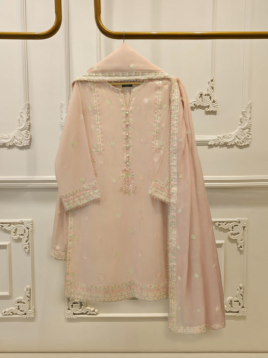3 Piece - Pure Embroidered Cotton Net Suit S113171