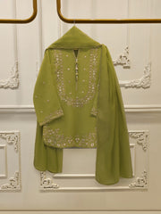 3 Piece - Pure Embroidered Cotton Net Suit S114578