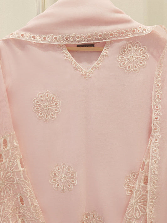 3 Piece - Pure Embroidered Cotton Net Suit S112426