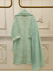 3 Piece - Pure  Chiffon Embroidered Suit S112716
