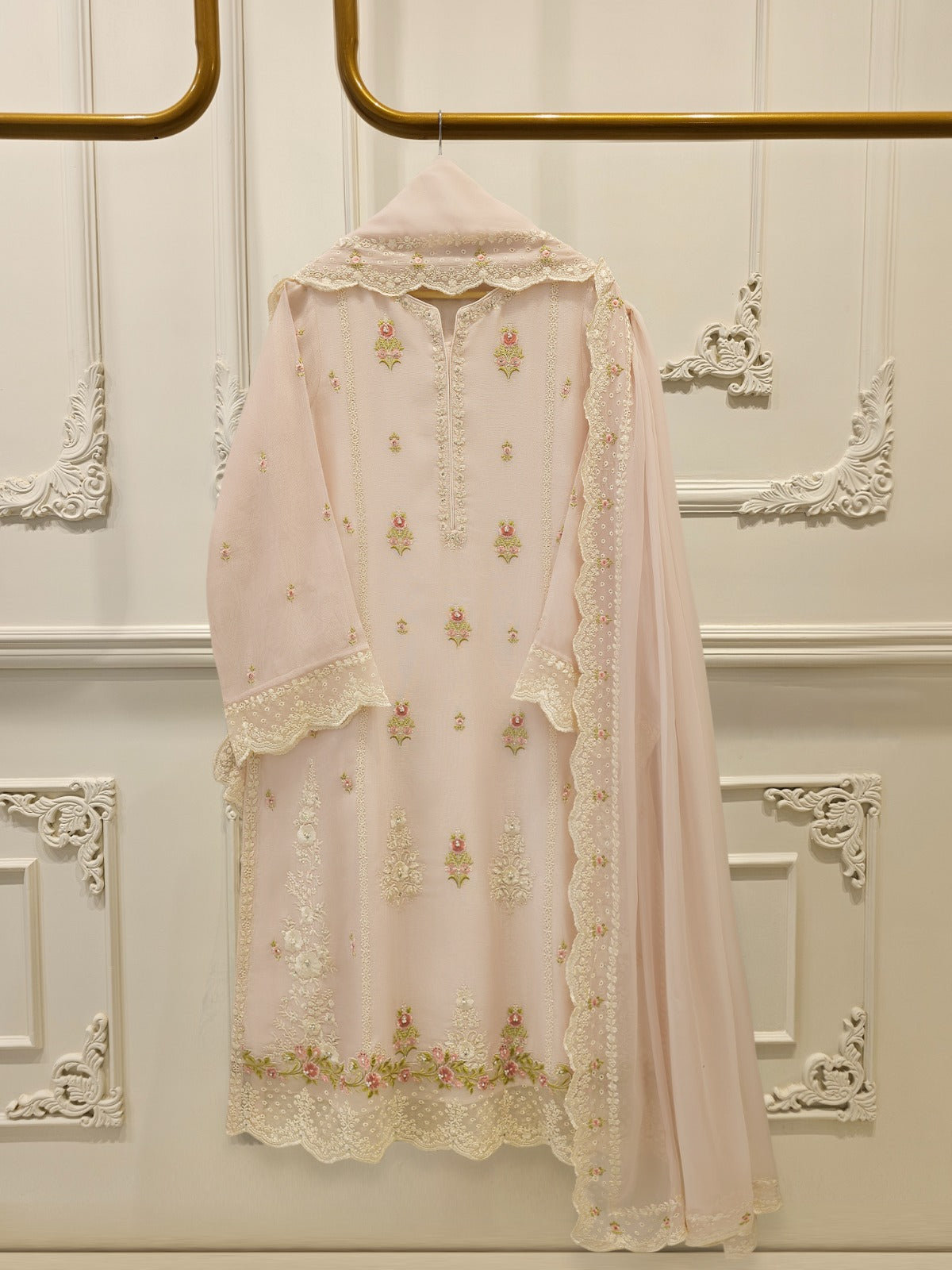 3 Piece - Pure Embroidered Cotton Net Suit S112737