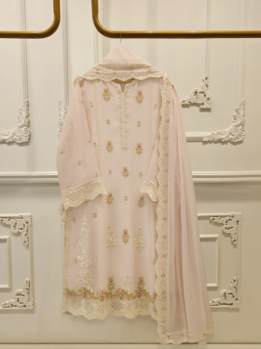 3 Piece - Pure Embroidered Cotton Net Suit S112737