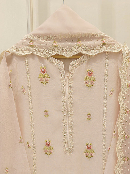 3 Piece - Pure Embroidered Cotton Net Suit S112737