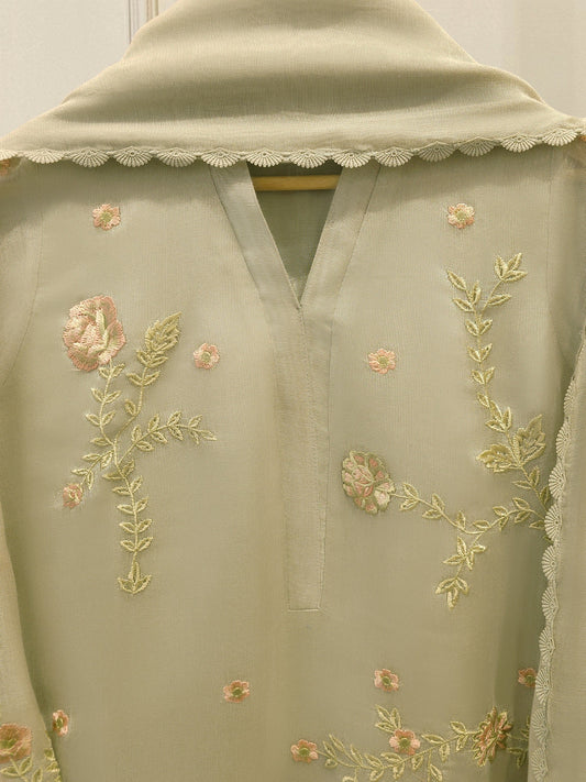 3 Piece - Pure Embroidered Cotton Net Suit S112739