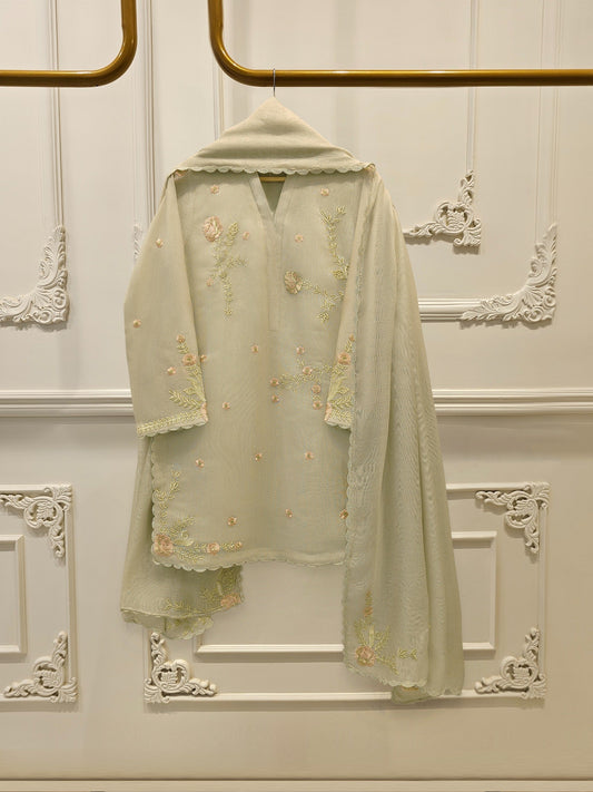 3 Piece - Pure Embroidered Cotton Net Suit S112739