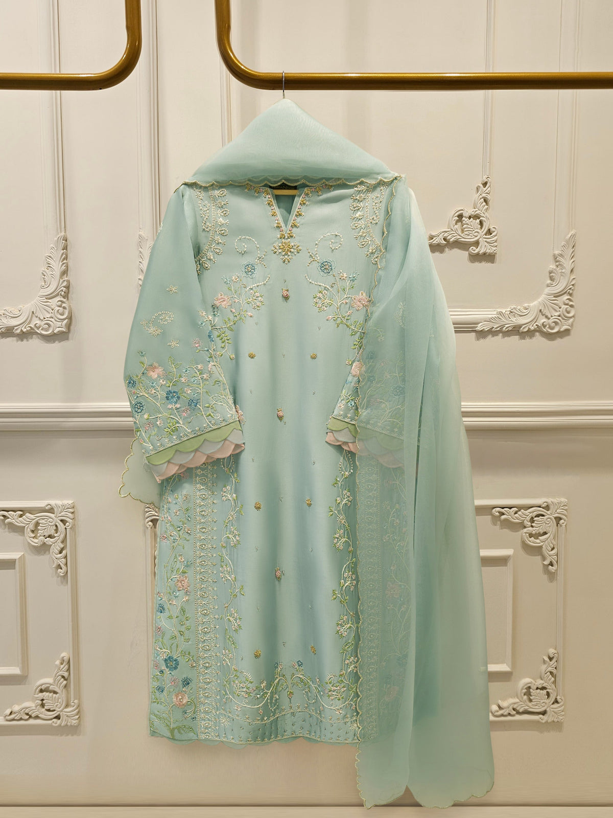 3 Piece- Pure Sheesha Silk Embroidered Suit S113340