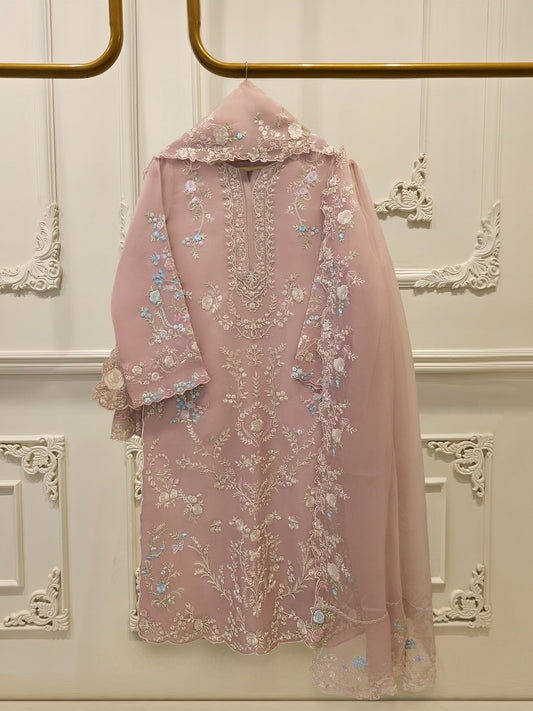 3 Piece - Pure Organza Embroidered Suit S114272
